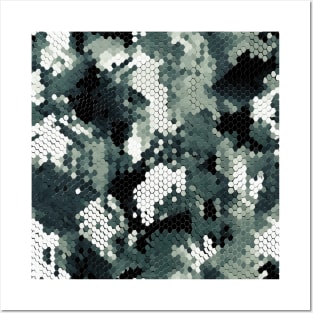 Blue Grey Digital Winter Snake Skin Camo Pattern Posters and Art